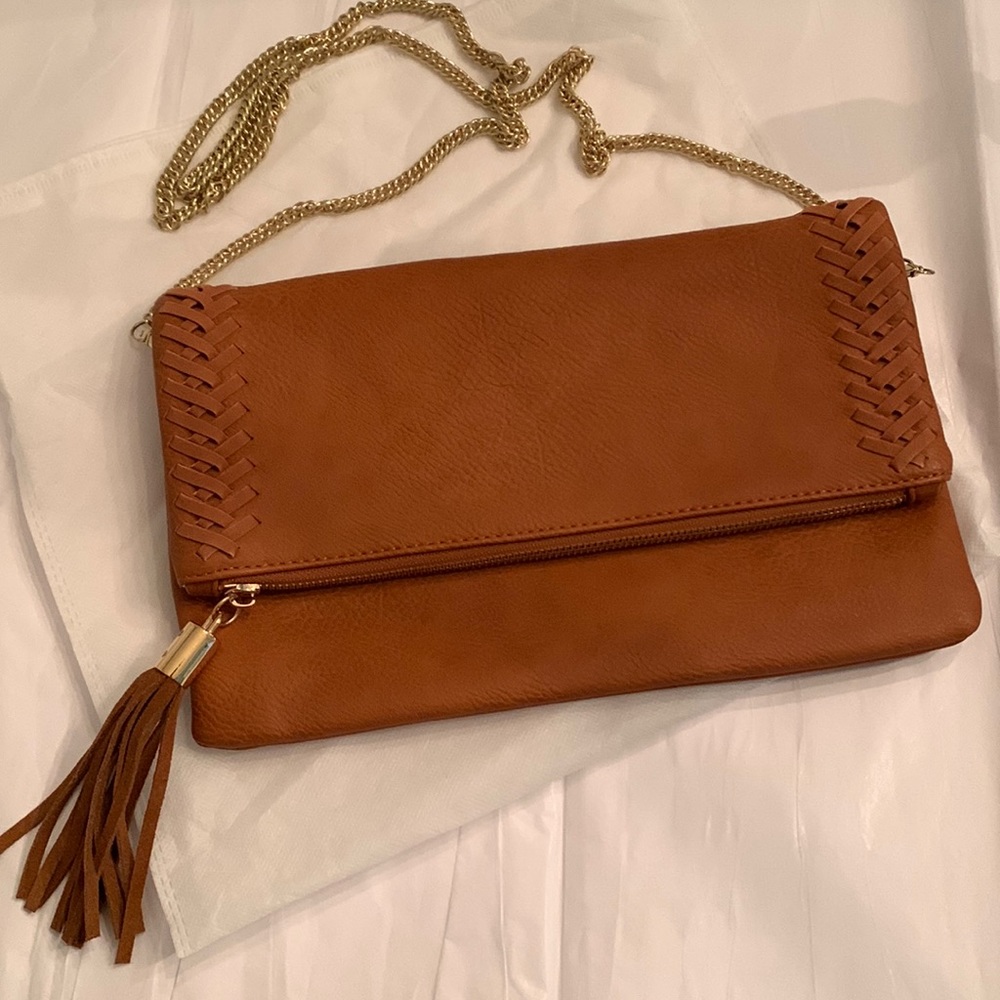 Brown leather convertible crossbody bag
